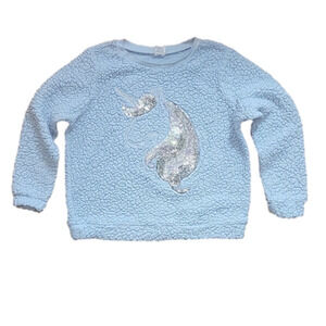 ARIZONA JEAN CO Blue Fluffy Sweater with Sequin Unicorn